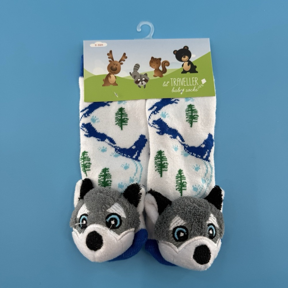 Lil Traveller Baby Socks Wolf Mountain River Print White 0–36 Months New